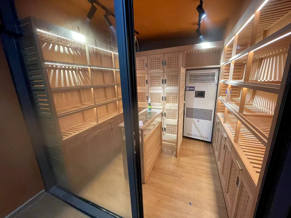 Humidity-control equipment used in a wood display and storage environment
